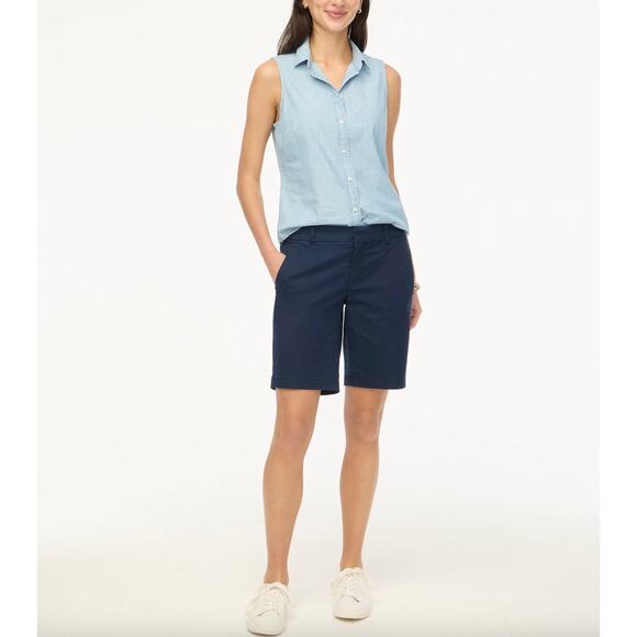 J.Crew 9" Frankie Bermuda Chino Short Cotton Mid Rise Navy Classic Womens US 6 - Picture 2 of 14